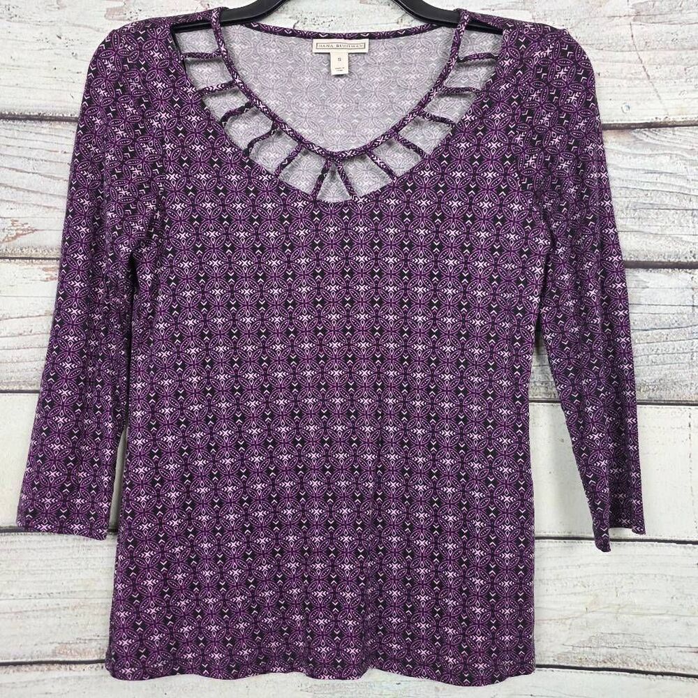 Dana Buchman Purple Geometric Long Sleeve Top Size S